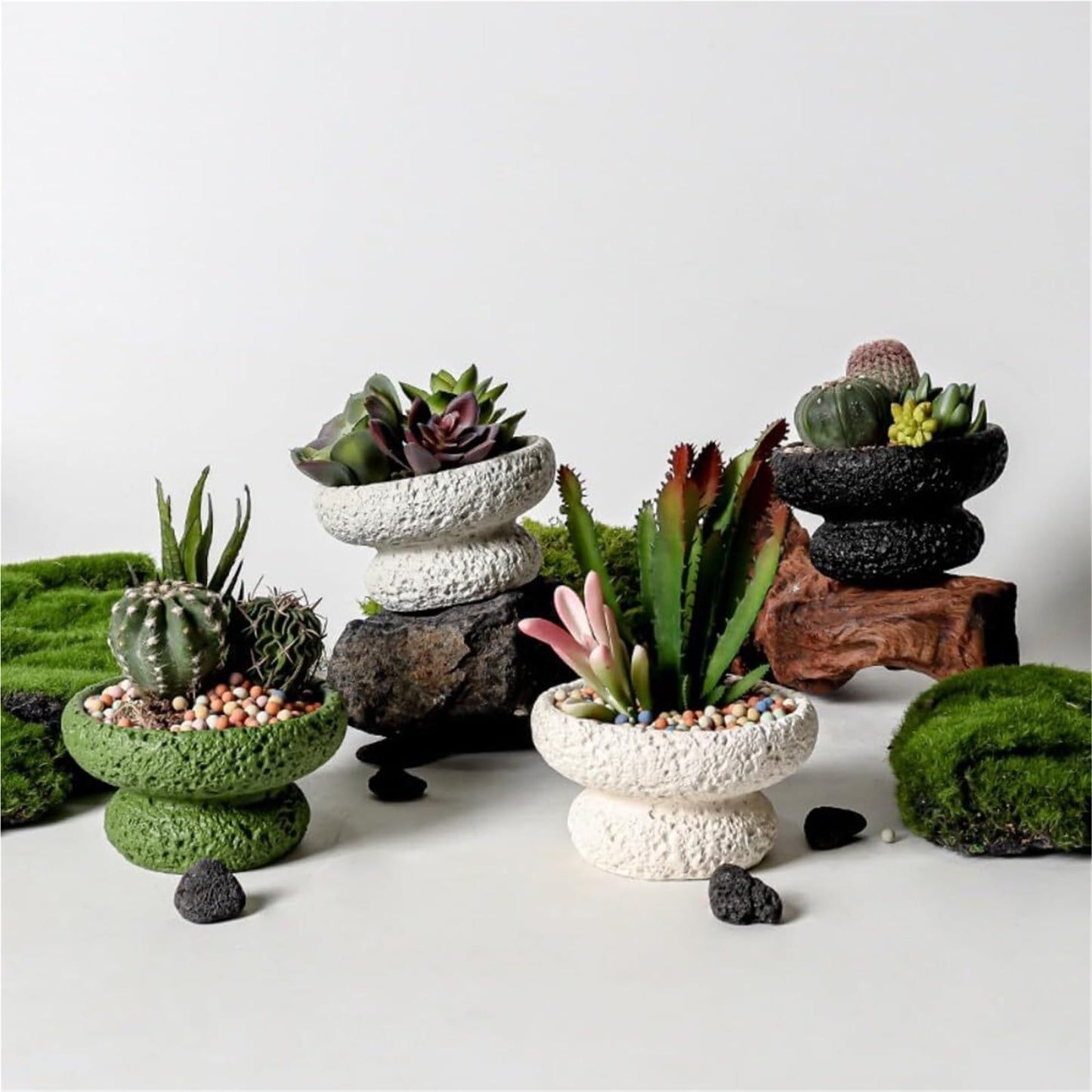 FXLTHIYBO Sleek Cement Creative Meteorite Pattern Flower Pot Planter Plants Flowers Bonsai Decoration for Indoor use(Green,Large)