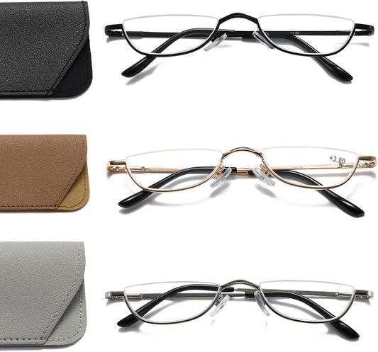 Viseng Half Frame Reading Glasses for Women Men Slim Half Moon Lens Readers Metal Semi Rimless eyewear +3.5