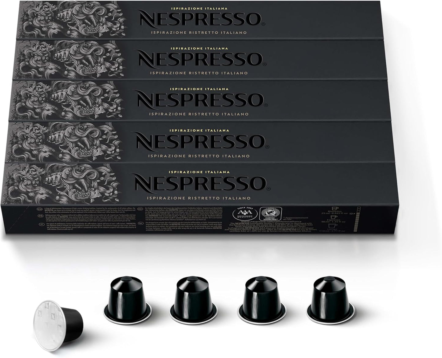 Nespresso Capsules Original Line, Ristretto Intenso, Dark Roast Coffee, 50 Count Coffee Pods