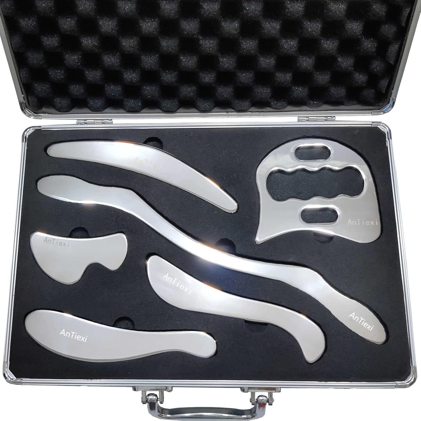 Stainless Steel Gua Sha Scraping Massage Tool Set - IASTM Tool Set- Great Soft Tissue Mobilization Tool Physical Therapy (AnTiexi02-6set)