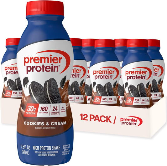 Premier Protein Shake, Cookies & Cream, 30g Protein, No Added Sugar, 24 Vitamins & Minerals to Support Immune Health, 11.5 fl oz, 12 Pack
