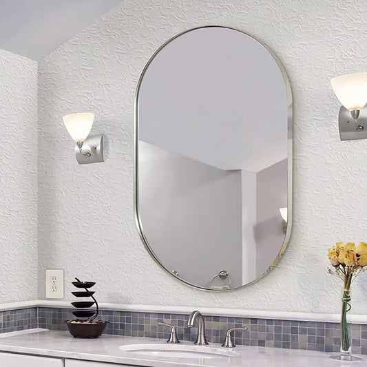 ANDY STAR Rustproof Oval Mirror for Bathroom, 30x40 Inch Chrome Mirrors for Bathroom, Oval Vanity Mirrors Polished Chrome Stainless Steel Frame 1’’ Deep Hang Vertically & Horizontally
