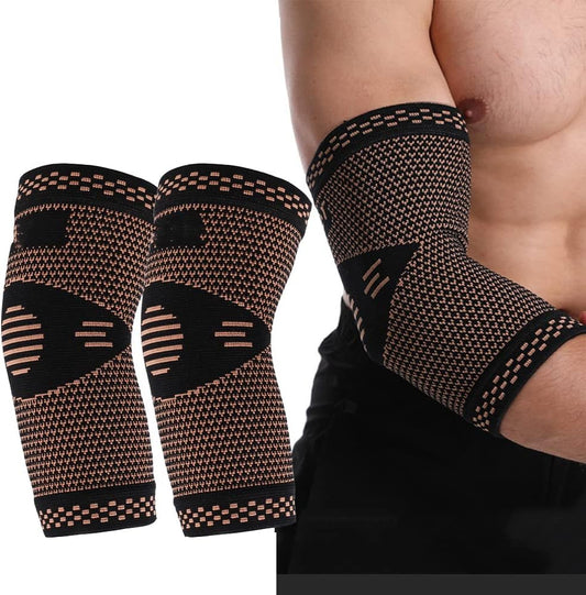 1Pair Copper Elbow Pads Fitness Sports Basketball Tennis Badminton Protection Comfortable and Breathable Elastic Arm Guard