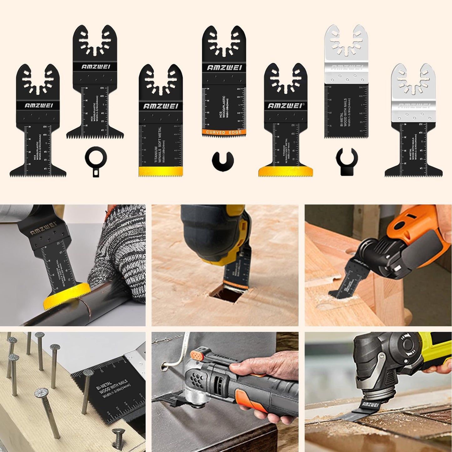AMZWEI 28PCS Oscillating Saw Blades, Professional Universal Titanium Multitool Blades for Wood Metal, Quick Release Multi Tool Blades Kits Compatible with Dewalt Ryobi Milwaukee Rockwell Fein