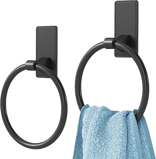 Towel Ring, SUS304 Hand Towel Holder for Bathroomï¼Matte Black Towel Holder Bathroom Adhesive Towel Hanger for Bathroom, Kitchen, 2 Pack