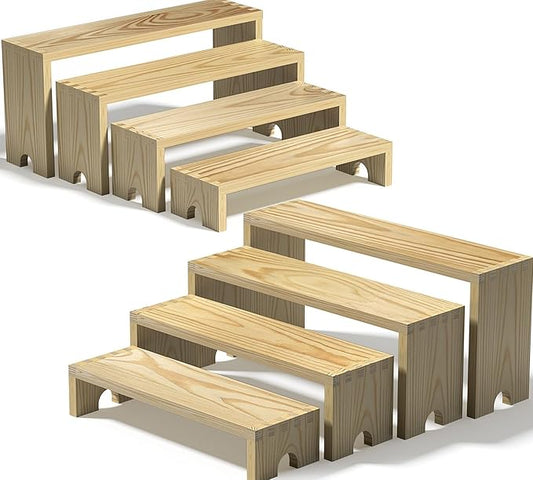 2 Set Large Wooden Tiered Riser Display Stands for Vendor Events,Stackable Perfume Organizer Cologne Stand for Men Women,Wooden Cupcake Dessert Stand,Wood Dessert Table Display Set,Food Display Risers for Partyï¼12-11.2-10.4-9.6INï¼