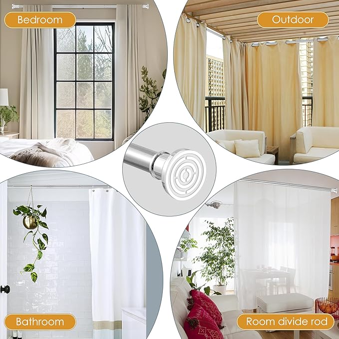 Silver Long Curtain RodTension Shower Curtain Rods 30 to100 inch Adjustable Spring Heavy Duty Rods for Bathroom Windows Outdoor No Drill No Slip Stainless Steel