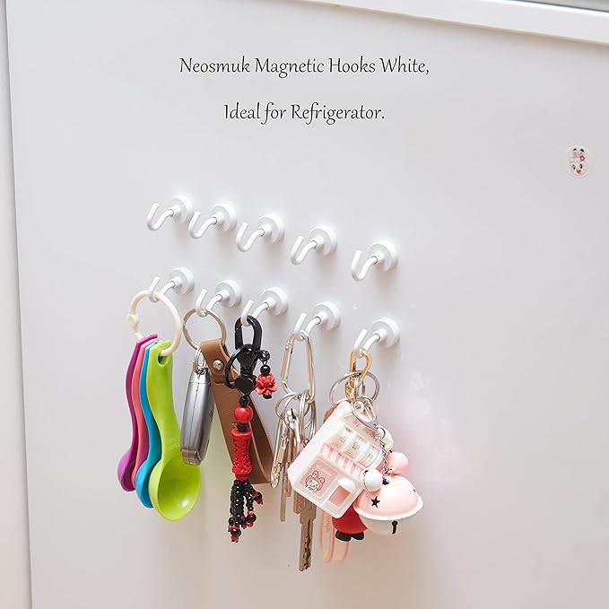 Neosmuk Magnetic Hooks, Heavy Duty 30lb+ Strong Magnet Hook for Cruise Cabins, Cruise Ship Essentials for Hanging, Metal Wall Refrigerator Hangers (White, 12 Pack)