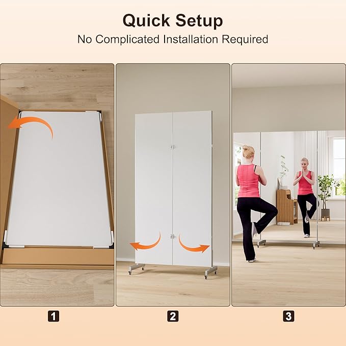 brisafe 67"x63" Folding Mirror with Wheels, 3-Panel Full Length Wall Mirror, Space-Saving Design, Shatterproof Nano Material, Portable Floor Mirror for Gym, Dance Studio, Home, Commercial Use, Silver