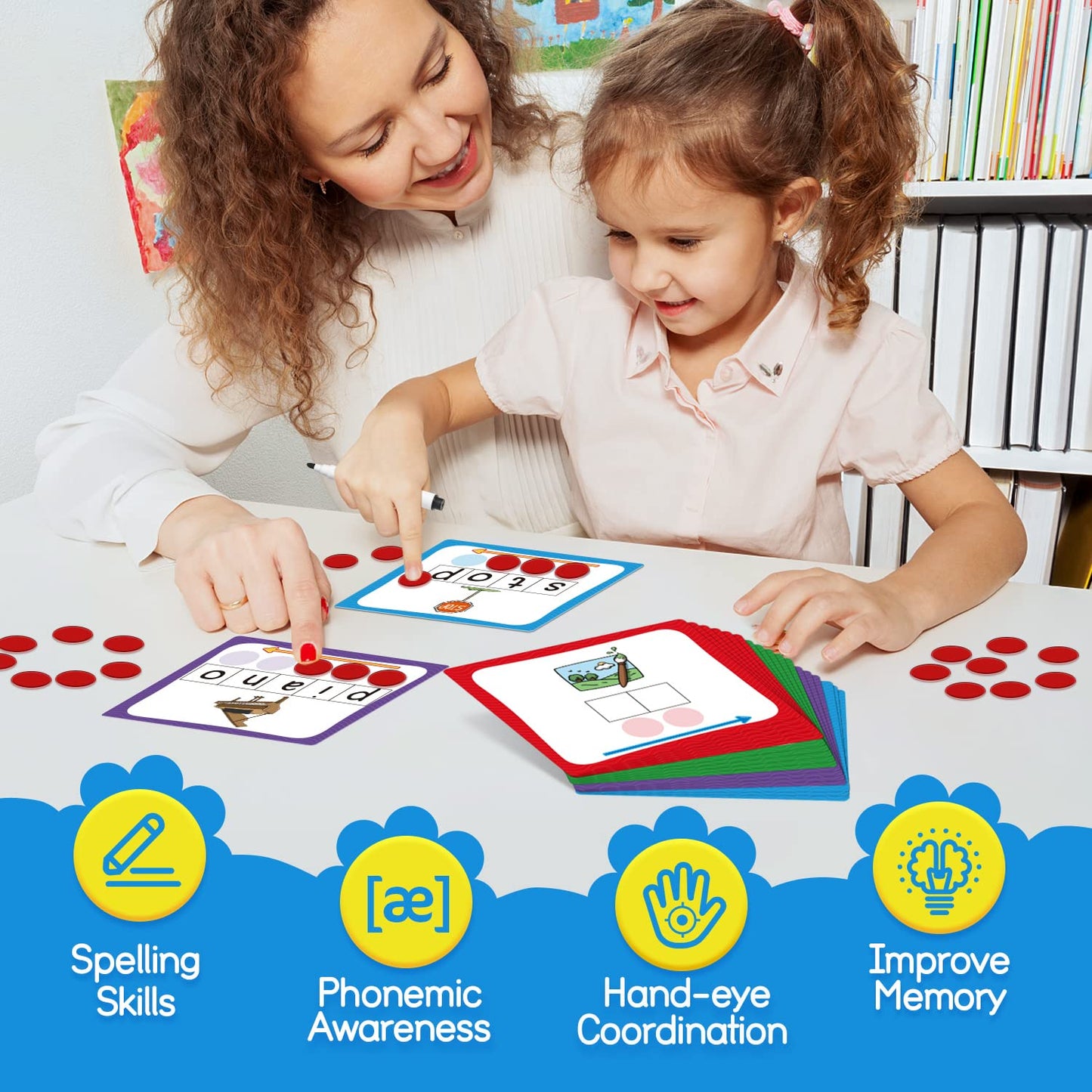 Torlam Elkonin Boxes Phonemic Awareness Phonics Games, Reading Spelling Sound Manipulatives Sight Word Flash Cards, Speech Therapy Toy Kindergarten Elementary Classroom Must Haves Homeschool Supplies