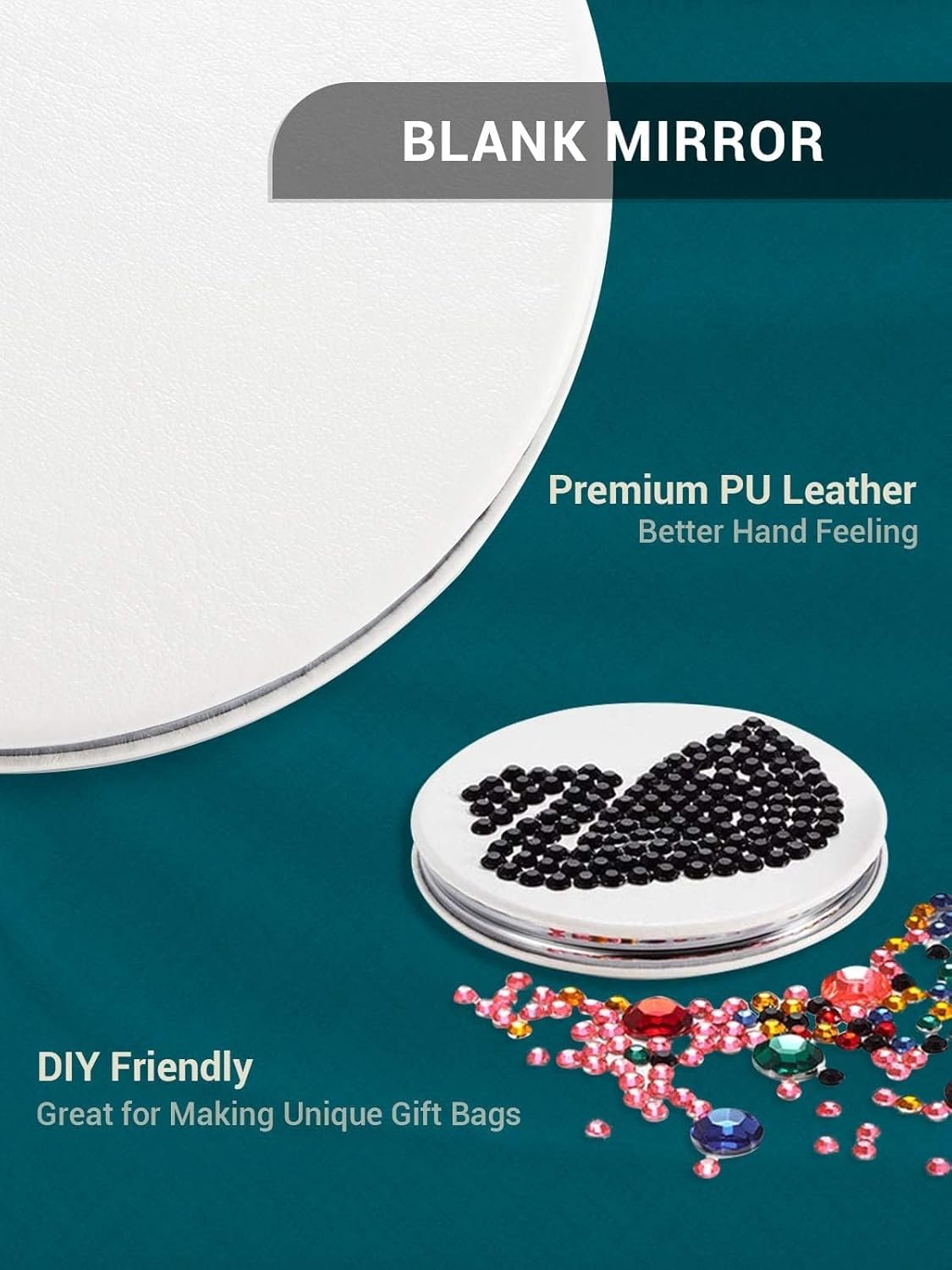 Compact Mirror,Set of 2 Round Double-Sided Makeup Small Mirror for Purse with 1X/3X Magnification PU Leather (White, 2.8")