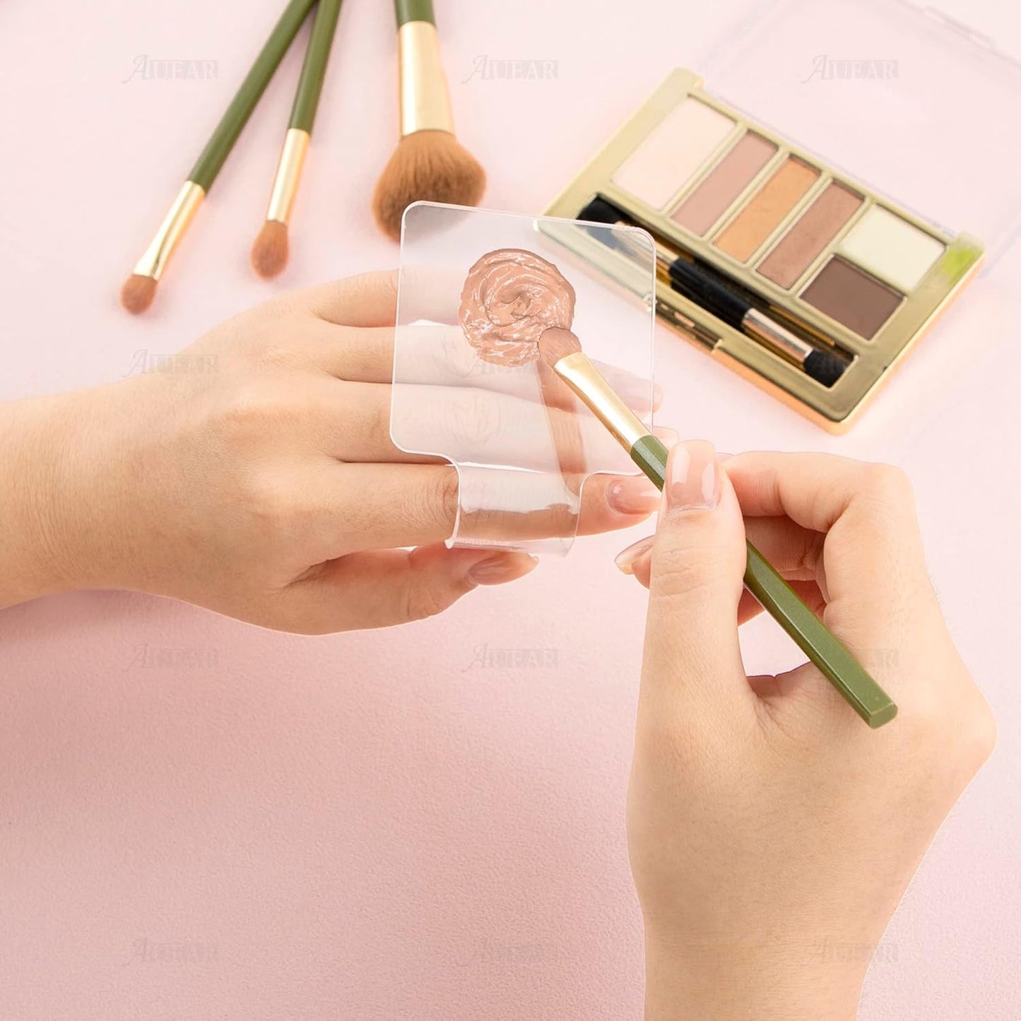 AUEAR, 3 Pack Professional Makeup Hand-held Palette Makeup Mixing Tray Clear Acrylic Nail Art Manicure or Foundation Eye Shadow Cremes Powders and Cosmetics