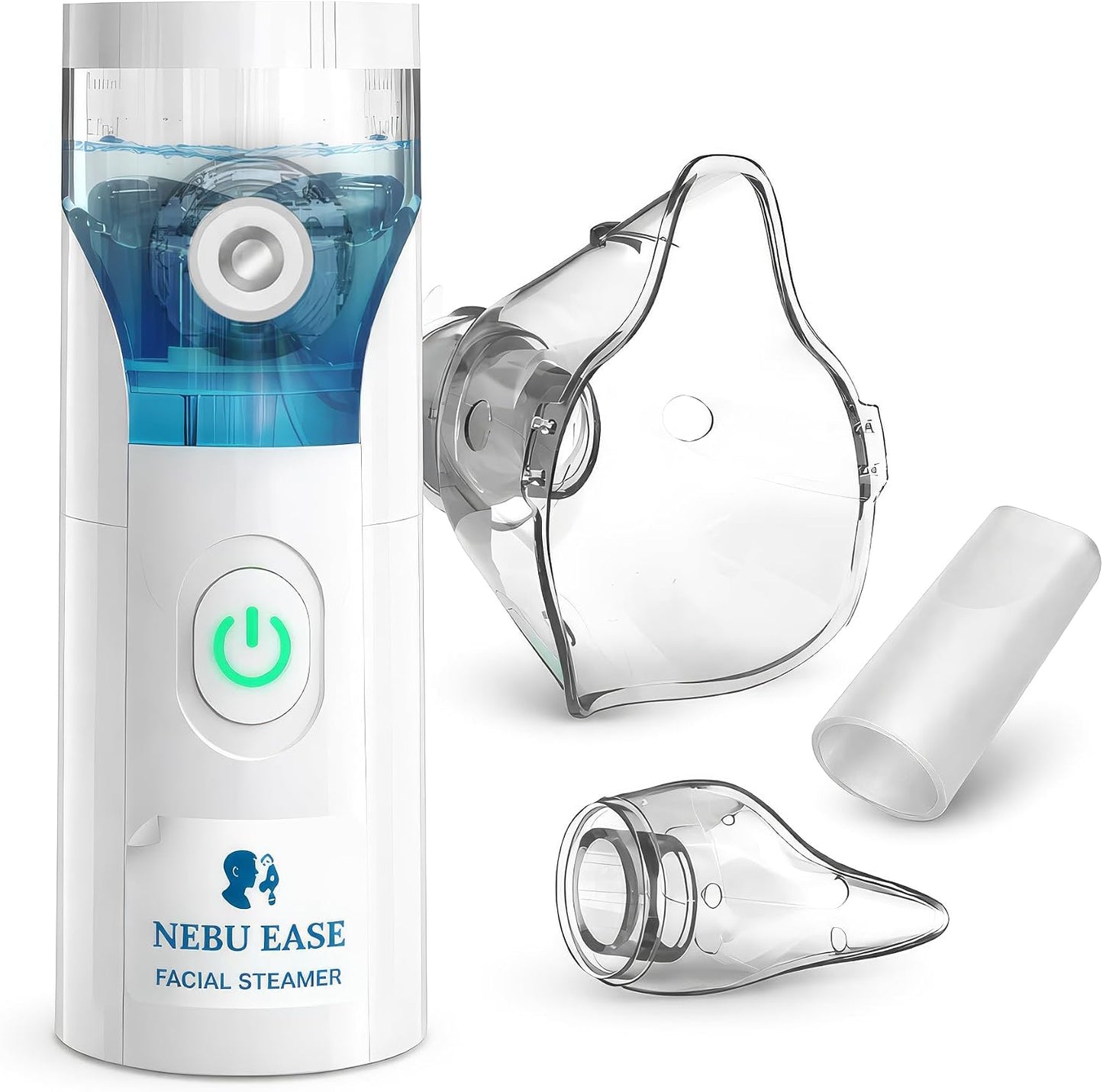Nebu Ease Portable Facial Steamer & Personal Fine Mist Device – Handheld Rechargeable Mist Unit with Dual Output Levels, Compact Travel Design, Includes Multi-Use Attachments