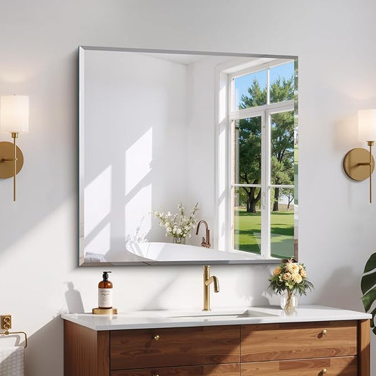 CILIBER Beveled Mirror, 36x36 inch Square Bathroom Mirrors for Wall, 3mm Tempered Glass, Upgraded Shatterproof Frameless Vanity Mirror Over Sink for Bathroom, Bedroom, Living Room and Entryway
