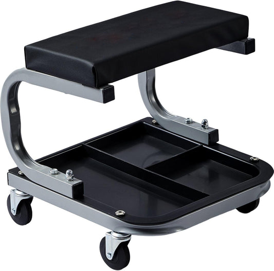 Mechanics Roller Seat, 250 LBS Capacity Padded Rolling Workshop Stool with Tool Tray Storage for Garage, Shop, Auto Repair,Black