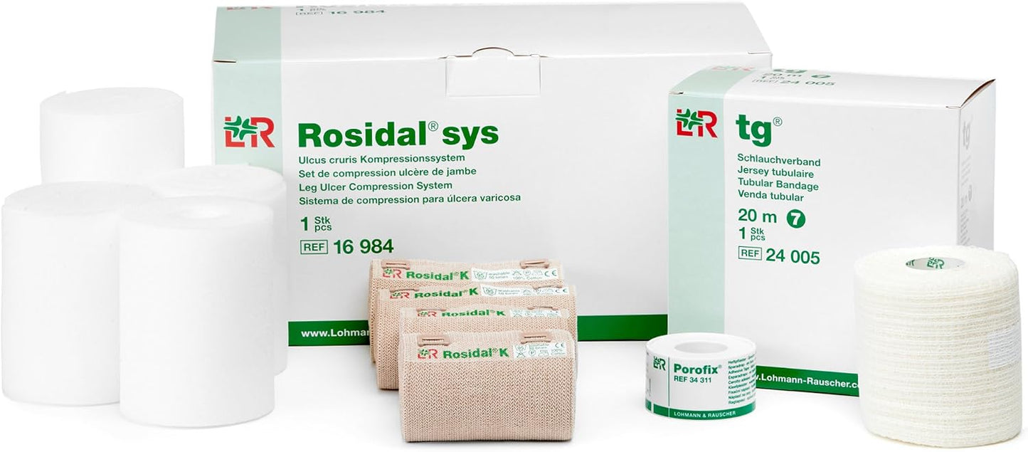 Lohmann & Rauscher Rosidal Sys Short Stretch Compression System, Full Bandaging Kit for Venous Ulcer Wrapping, Washable Compression Bandages Set