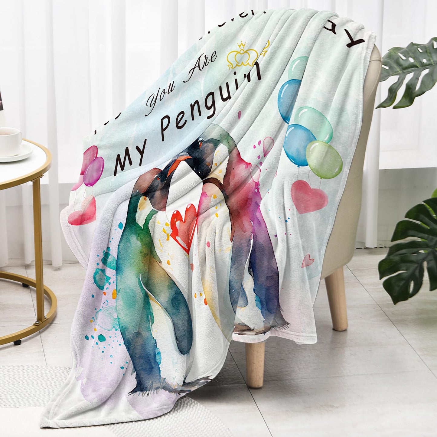 Einanmut Gifts for Her or Him, Wedding Anniversary Blanket, Gift for Wife, Romantic, Birthday, I Love You Gifts for Boyfriend Girlfriend, Wedding Gift for Couples Wife Husband Penguin 60" x 50"