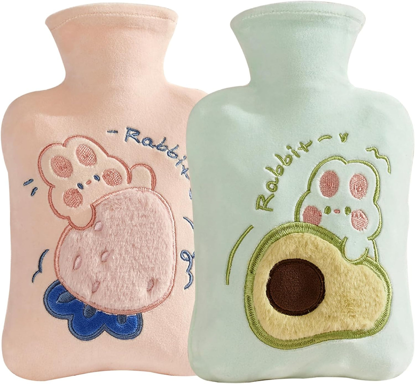 Hot Water Bottle with Plush Cover 2 Sets 500ml Thermal Leakproof Hot Water Bag Breathable Soft Cute Cartoon Mini Bottle, Bag, with Cover, M