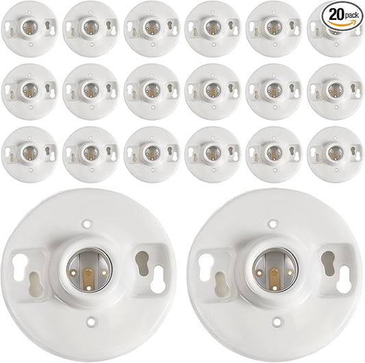 20 Pcs Medium Base E26 Lamp Holder Ceiling Light Sockets White Bulb Socket Incandescent Fluorescent CFL Lamp Holder 660w 250v (Porcelain)