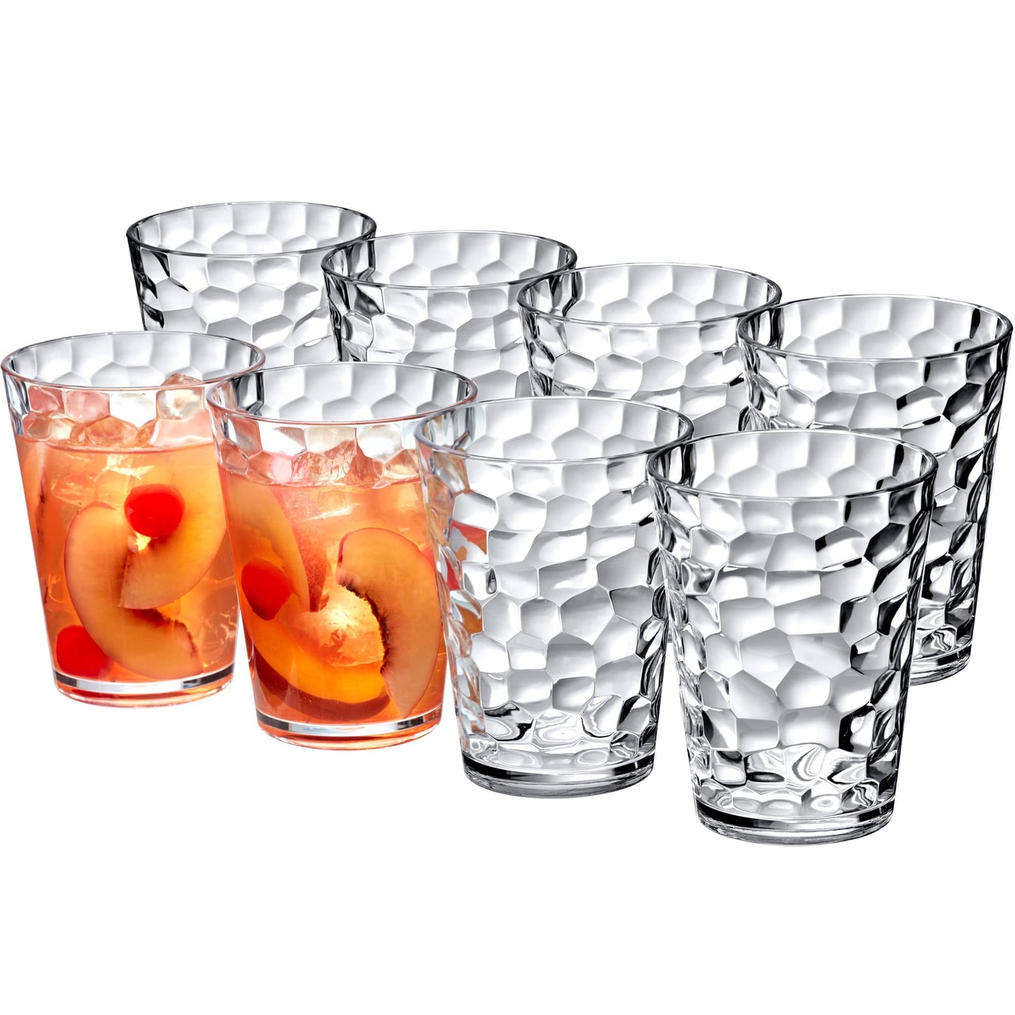 Amazing Abby - Iceberg - 16-Ounce Plastic Tumblers (Set of 8), All-Clear Reusable Plastic Cups, Stackable, BPA-Free, Shatter-Proof, Dishwasher-Safe