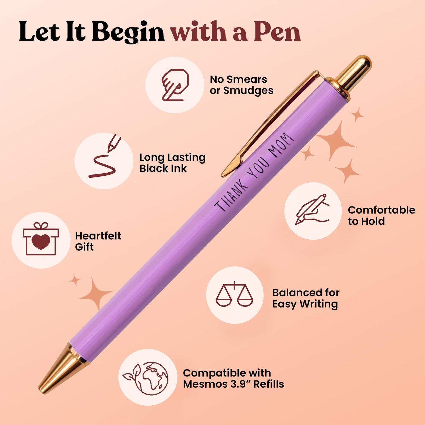 MESMOS 3Pk Fancy Pens for Mom, Mothers Day Gifts for Mom, Grandma Mothers Day Gift, Presents from Daughter or Son, Best Ever Smooth Writing Nice Pen Set