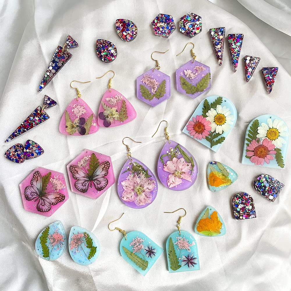 ResinWorld Earrings Molds with Varieties of Shapes and Sizes, 171Pcs Resin Jewelry Making Kit, Stud Dangle Drop Earrings Resin Molds with Hole