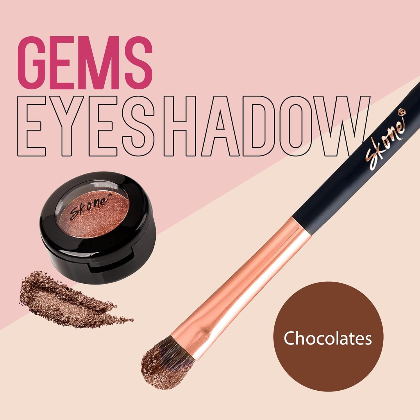 Skone Cosmetics Gems Eye Shadow, Highly Pigmented, Longwear Eye Makeup, Single Eyeshadow with Pro Shimmery Finish - Ultra-Blendable, Slightly Shimmer Shades - Brown Eyeshadow - Chocolate