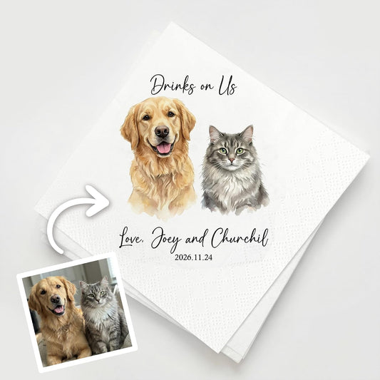 Personalized Wedding Napkins – Custom Cocktail Napkins for Dog Wedding – Customized Watercolor Pet Napkins for Dog Cat Lovers Bridal Shower Engagement Wedding Rehearsal Dinner Decorations