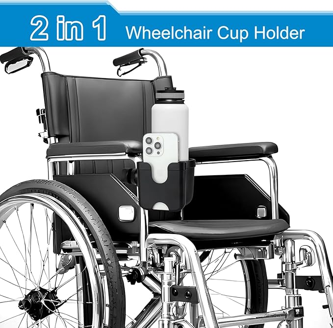 Accmor 2-in-1 Walker Cup Phone Holder with Hook Set, Wheelchair Cup Holder, Rollator Cup Holder, Cup Phone Holder for Walker, Wheelchair, Rollator, Mobility Scooter