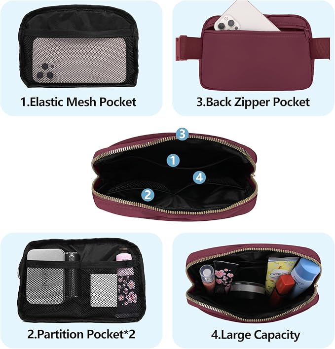 VOROLO Fanny Pack For Women And Men Crossbody Bag Belt Bag with Adjustable Strap Valentines Day Graduation Gifts Wine Red