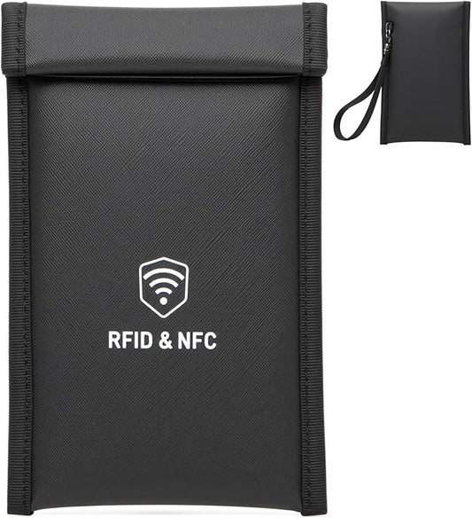 2 Pack Faraday Bags for Phones - [5G/Bluetooth/WiFi/GPS] Signal Blocker, Fireproof Waterproof Anti-Scratch | Detachable Wrist Strap, RFID Blocking Anti-Tracking Pouch