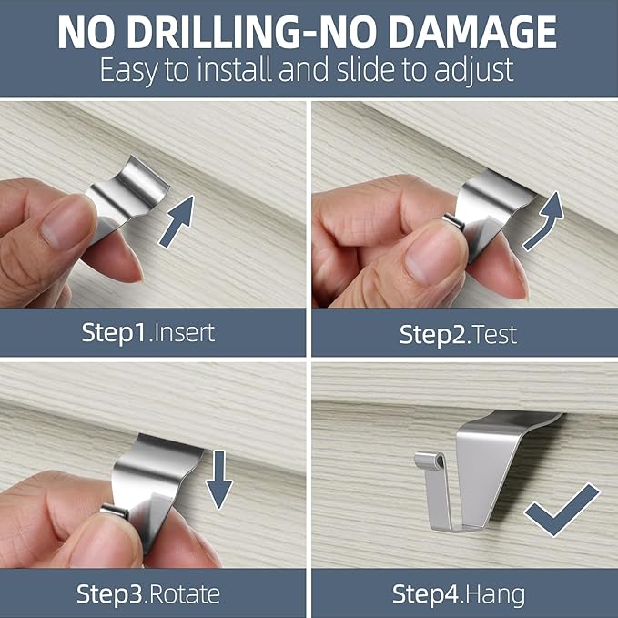 Antimbee Heavy-Duty Stainless Steel Siding Hooks,20 Pack Vinyl Siding Hooks Hanger,No Hole Siding Hanging Hanger for Hanging on Patio,Vinyl Siding Clips Applicable to Outdoor or Holiday Decoration