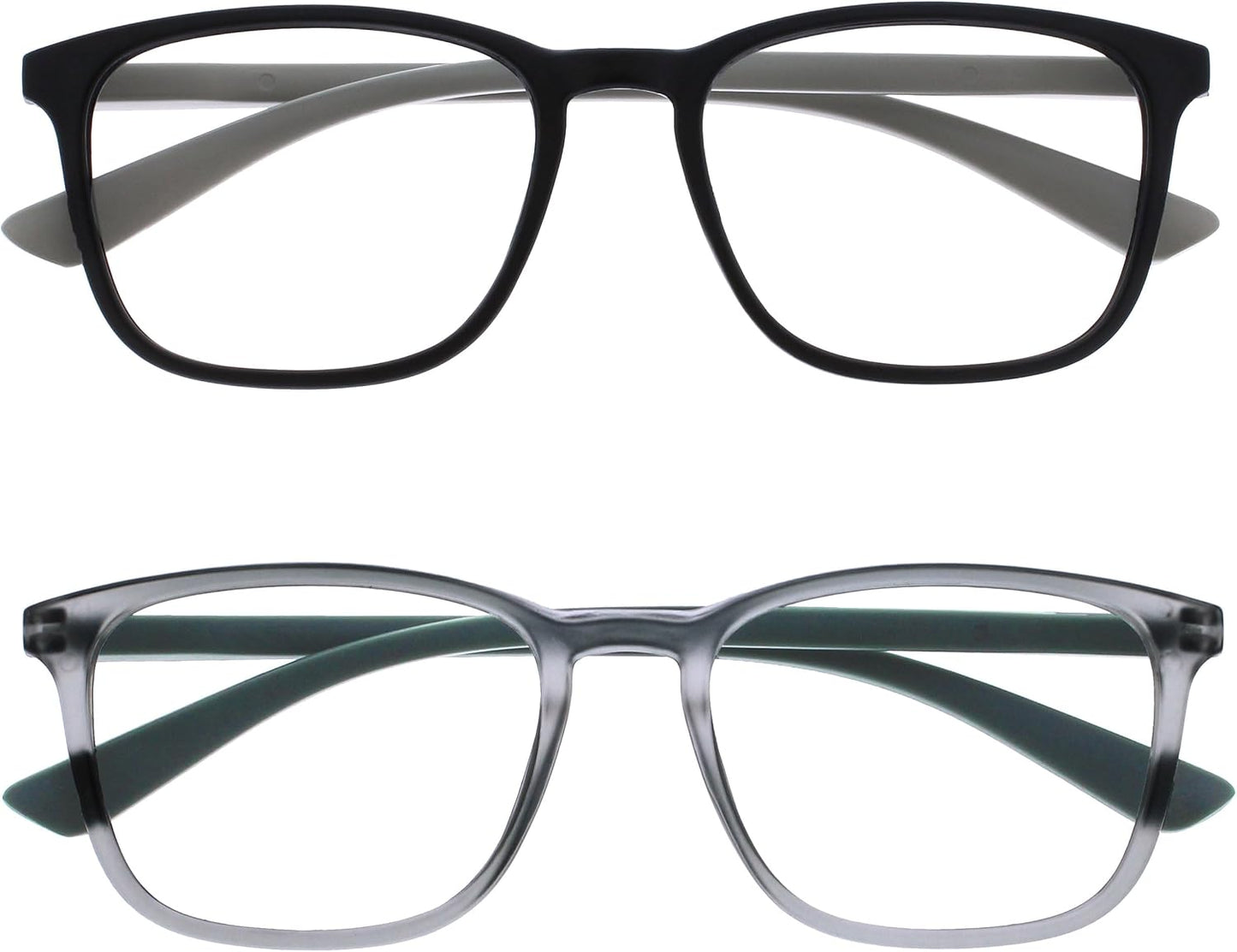 OPULIZE Max Classic Reading glasses for Women Men,Scratch Resistant Large Rectangular frame with Spring Hinges, Black & Grey +3 (Pack of 2)