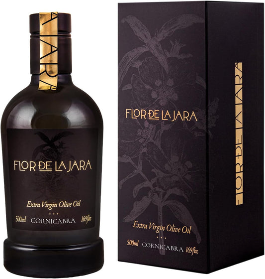 FLOR DE LA JARA Premium Extra Virgin Olive Oil from Spain, First Cold Pressed, Polyphenol-Rich, Monovarietal Cornicabra, Hand-Harvested Olives, Family-Owned Grove, Low Acidity (0.27%), 16.9 fl oz (500ml)