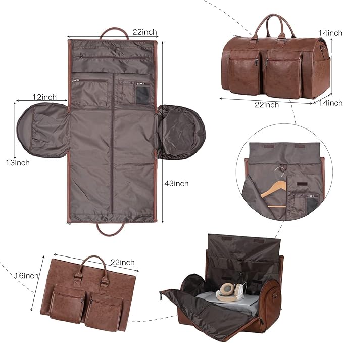 seyfocnia Convertible Travel Garment Bag,Carry on Garment Duffel Bag for Men Women - 2 in 1 Hanging Suitcase Suit Business Travel Bag