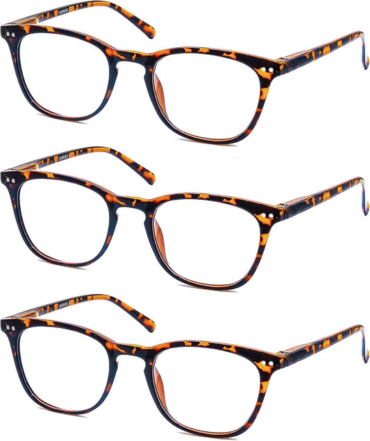 3 Pack Reading Glasses Women Men Stylish Oval Readers Flexible Spring Hinge Tortoise Glasses Reading +1.50