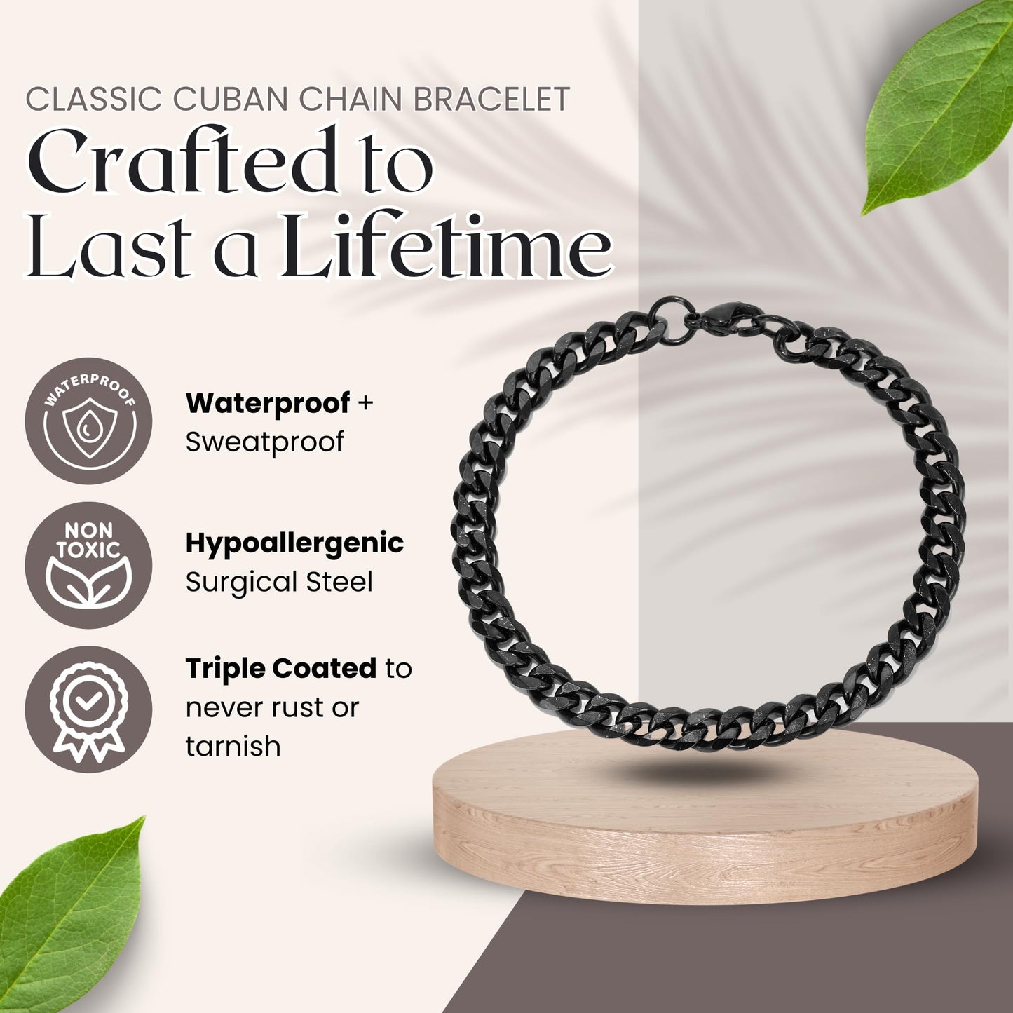 Love You This Much Promise Cuban Bracelet, Romantic Gift for Boyfriend, Appreciation Present for Boyfriend, Cute Small Gift for BF (Titan Black Finish)