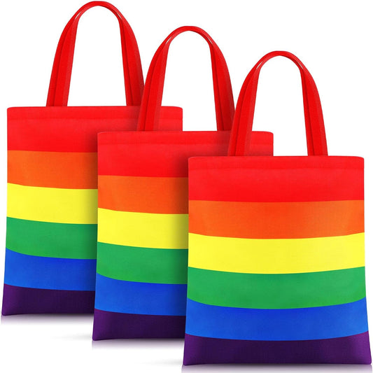 Buryeah 3 Pcs 15'' x 16'' Rainbow Color LGBT Pride Month Tote Bags Bulk with Handles Rainbow Canvas Shopping Bags Equality Right Canvas Handbag Lgbtq Pride Gifts Accessories