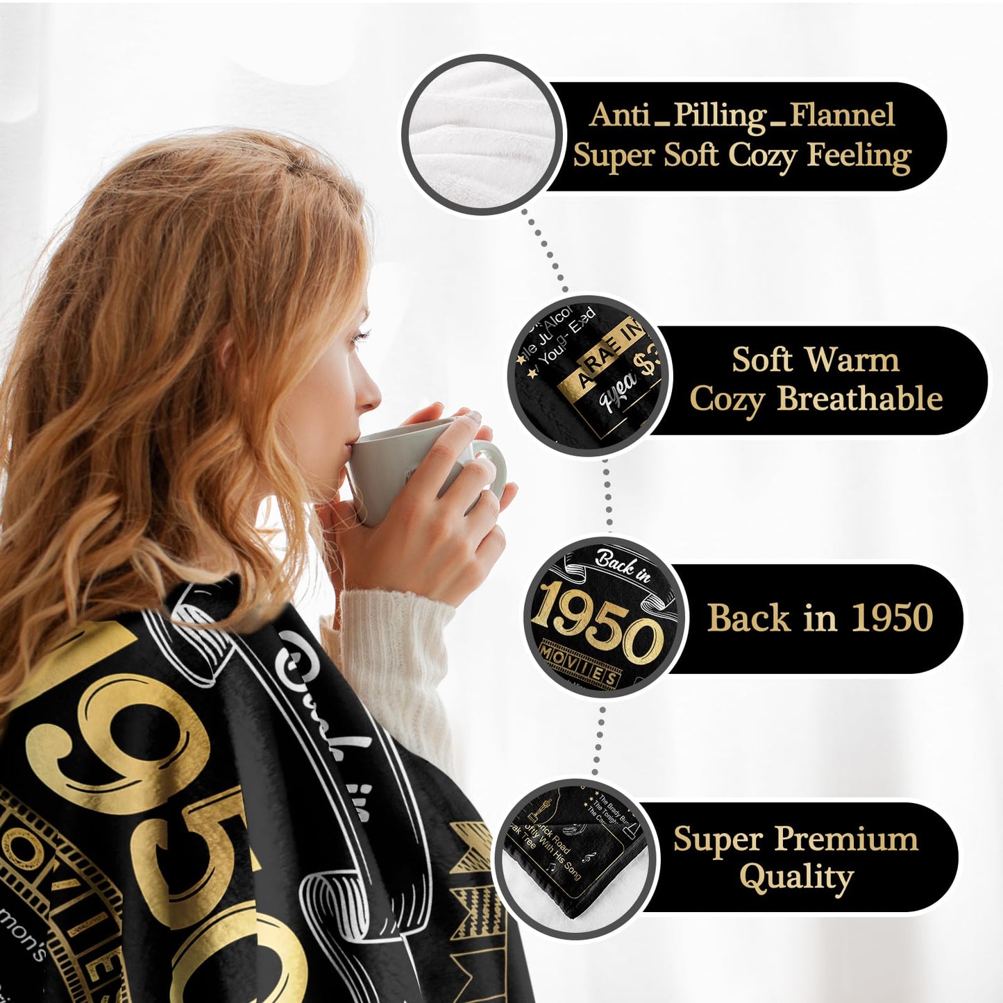 Aisdfhsa 75th Birthday Gift for Women and Men - Back in 1950 Throw Blanket 60Lx50W Inches - 75 Year Old Decorations and Ideas