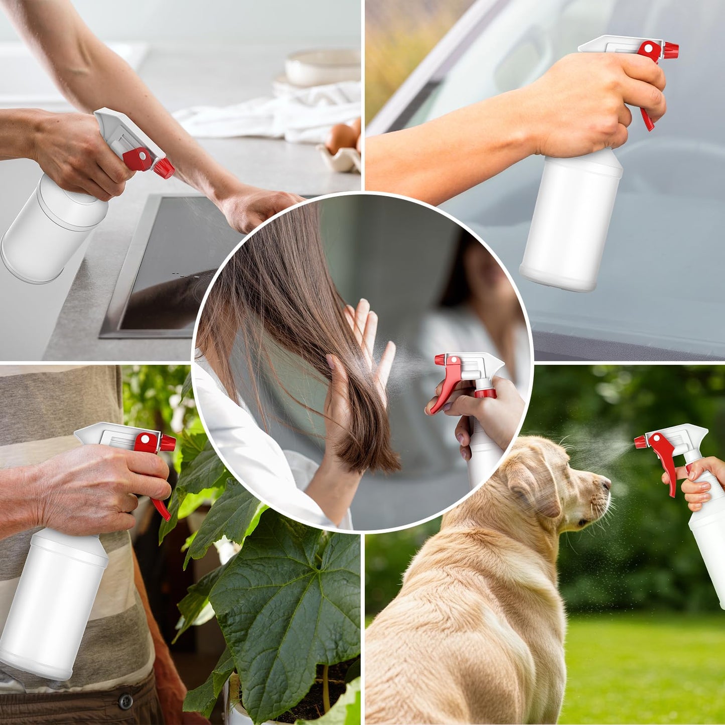 LiBa Spray Bottles (4 Pack,16 Oz), Refillable Empty Spray Bottles for Cleaning Solutions, Hair Spray, Watering Plants, Superior Flex Nozzles, Mist Sprayer, Bleach/Vinegar/Rubbing Alcohol Safe