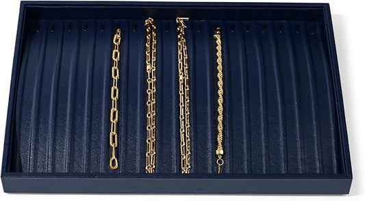 Blue Leather Jewelry Tray Necklace Display Tray Jewelry Drawer Organizer Necklace Bracelet Holder Organizer Stackable Jewelry Trays Necklace Bracelet Storage Display (Blue)