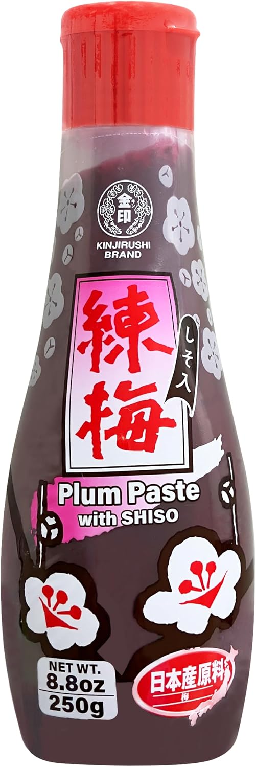 Japanese Umeboshi Plum Paste with Shiso (8.8 oz/250g) - Pickled Plum, Gluten Free, Vegan, Plum Sauce Asian, Japanese Food, Onigiri, Sushi, Yakitori, Sashimi, Umeboshi Paste - Kinjirushi Wasabi