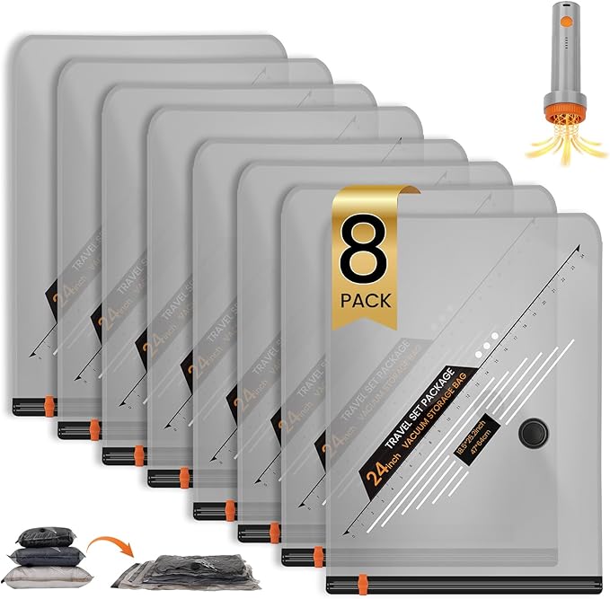 Vacuum Storage Bags Rechargeable Wireless Pump - 8 Pack Travel Storage Bagsï¼Travel & Home Organizer Set, Multi-Size Space-Saving Bags, Perfect for Closet Luggage Bedding Clothing Storage