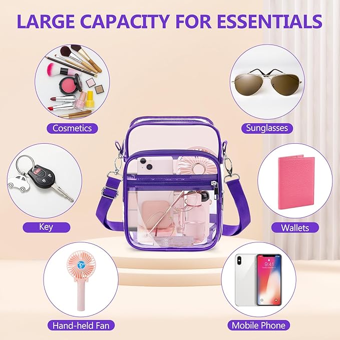 Blvornl Clear Crossbody Bag with Adjustable Shoulder Strap, Stadium Approved PVC Purse Bag, Messenger Bag