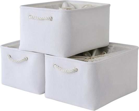 TheWarmHome Storage Basket for Gifts Empty - X Large - 3 Pack 17.7LÃ13.8WÃ9.8H in Collapsible Storage Bin for Shelves, Toy Box Storage for Gifts Book Laundry (White)
