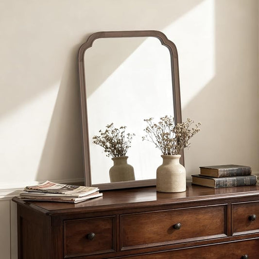 HOMECOOKIN Wood Bathroom Mirrors for Wall Mounted, 20" x 30" Rustic Wood Frame Wall Mirrors Decorative for Living Room or Bedroom Vanity Mirror (Walnut) B