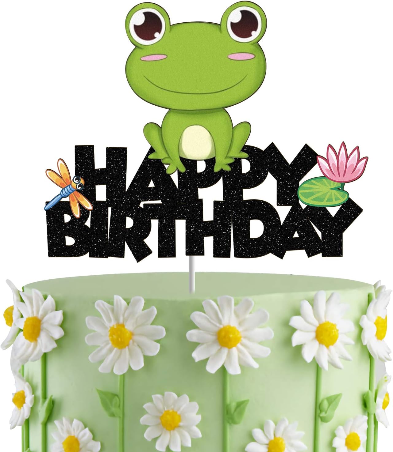 Glitter Frog Happy Birthday Cake Topper for Baby Shower, Kids Birthday Party Decorations,Rainforest Party Decor, Frog Princess Cake Decor,Frog Birthday Decor