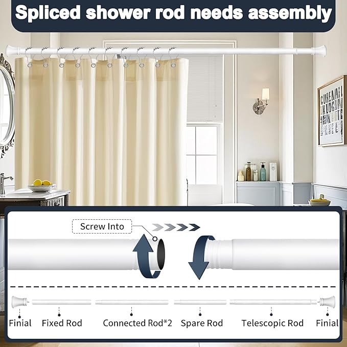 YNL White Shower Curtain Rod 36-84 Inch(3-7ft), No Slip No Drill Stainless Steel Spring Tension Curtain Rod, No Rust Shower Rod Adjustable For Bathroom Window Bedroom