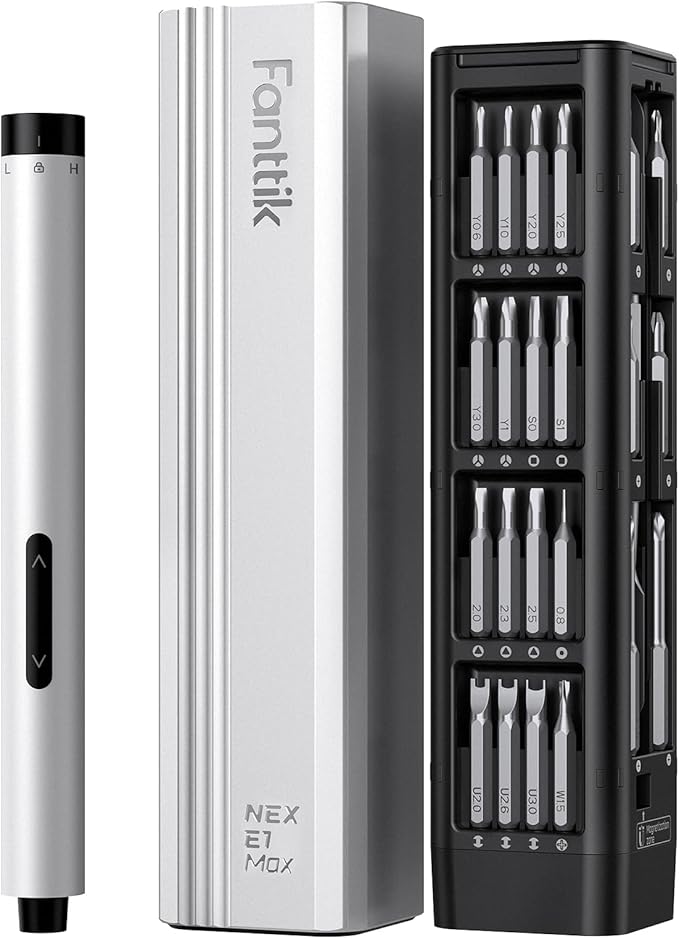 Fanttik E1 Max Electric Screwdriver, Mini Precision Screwdriver Set, 50 Magnetic Bits, Magnetic Storage, 5/32ââHex, Repair Tool Kit for Electronics Phone Camera Laptop Watch (Silver)