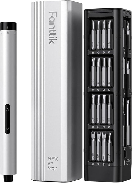 Fanttik E1 Max Electric Screwdriver, Mini Precision Screwdriver Set, 50 Magnetic Bits, Magnetic Storage, 5/32ââHex, Repair Tool Kit for Electronics Phone Camera Laptop Watch (Silver)